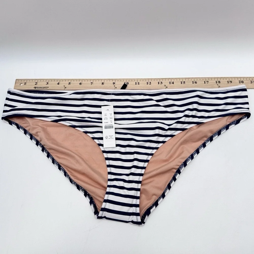 New J. Crew Bikini Bottom Navy blue white stripe women's Size 2X